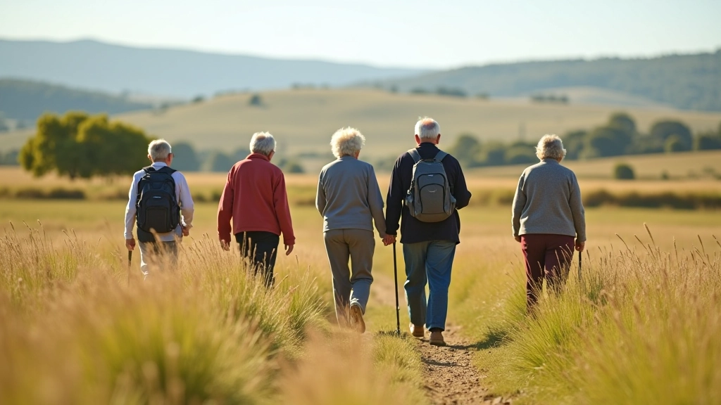 Grupo de personas mayores en caminata por la Pampa